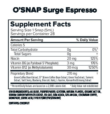 VIP Active Lifestyle - La Palma CA on Echelon Local | Kyle McGregor - Local O'snap Representative | O'snap Surge Espresso Label Ingredients